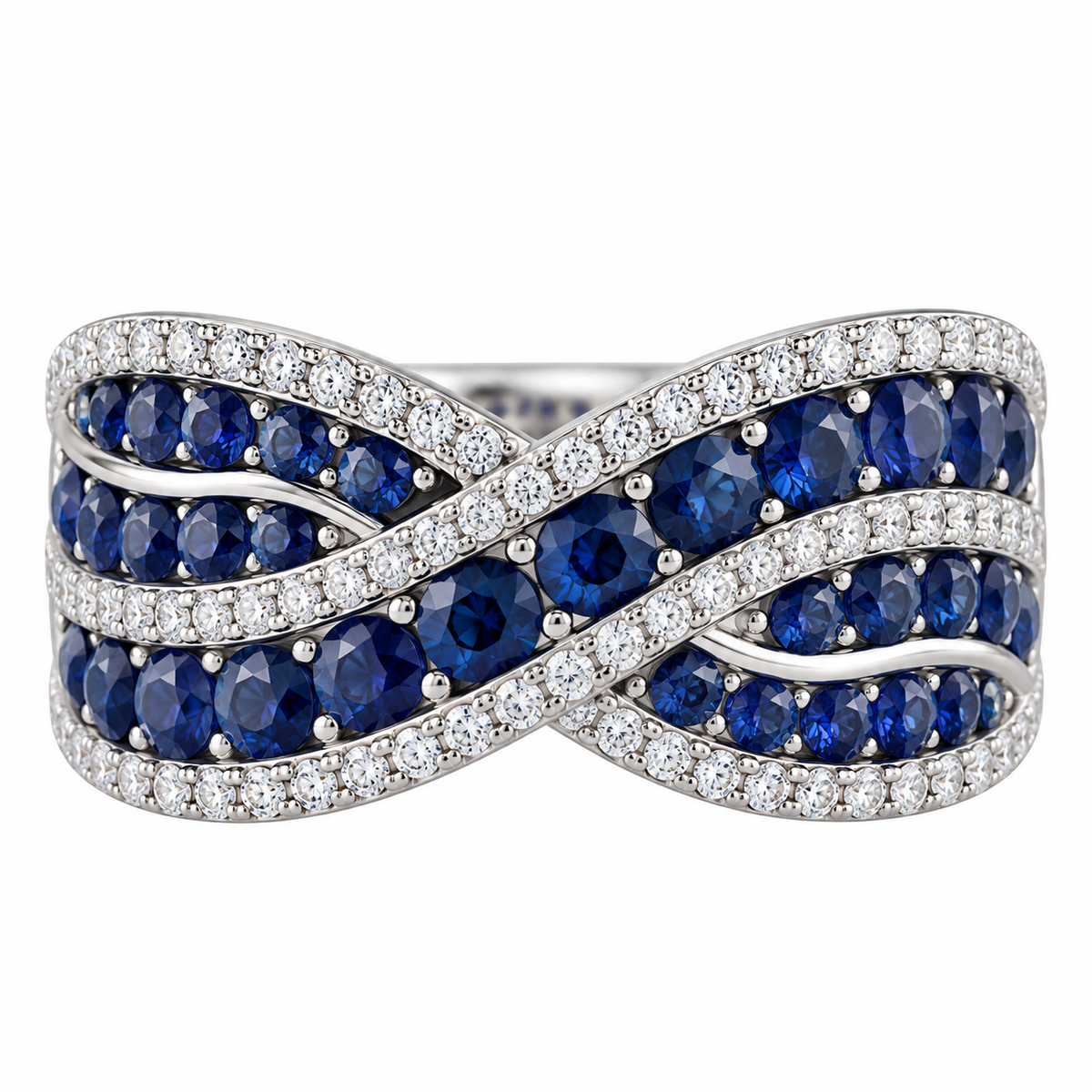 14k Gold Diamond Sapphire Crossover Ring