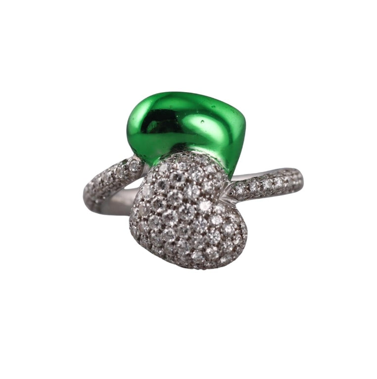 RCM 18k Gold Diamond Enamel Heart Bypass Ring