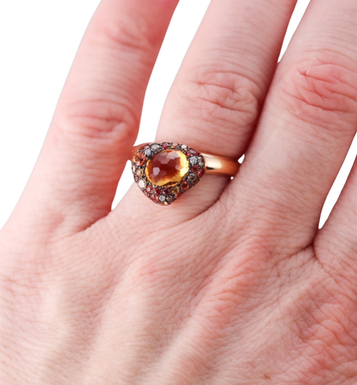 Bucherer Rose Gold Orange Sapphire Diamond Ring