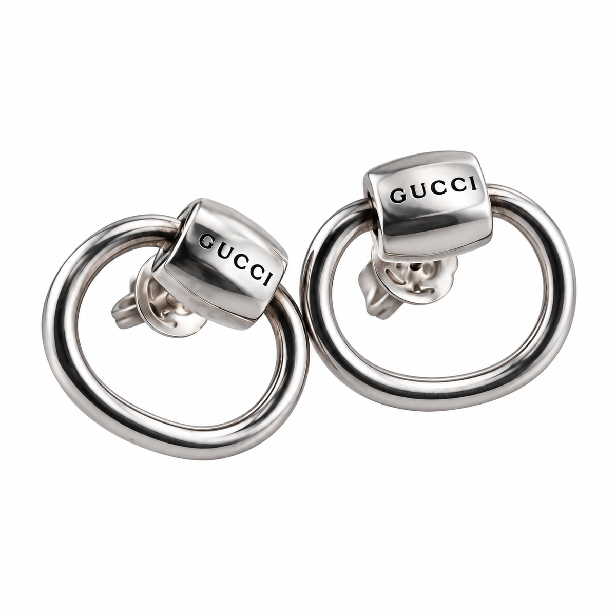Gucci Horsebit Sterling Silver Hoop Stud Earrings
