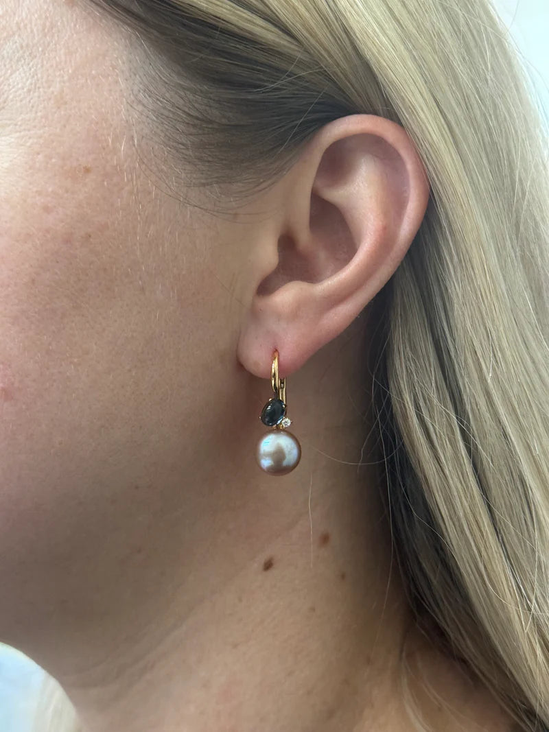 Mimi Milano Pearl Diamond Topaz 18k Gold Earrings