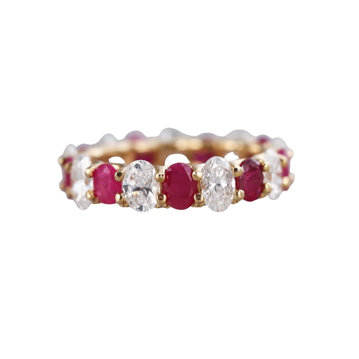 Solid 14k Gold Lab Grown Diamond Ruby Eternity Wedding Band Ring