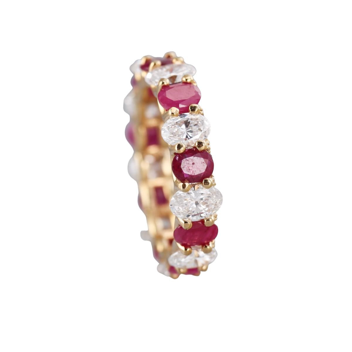 Solid 14k Gold Lab Grown Diamond Ruby Eternity Wedding Band Ring