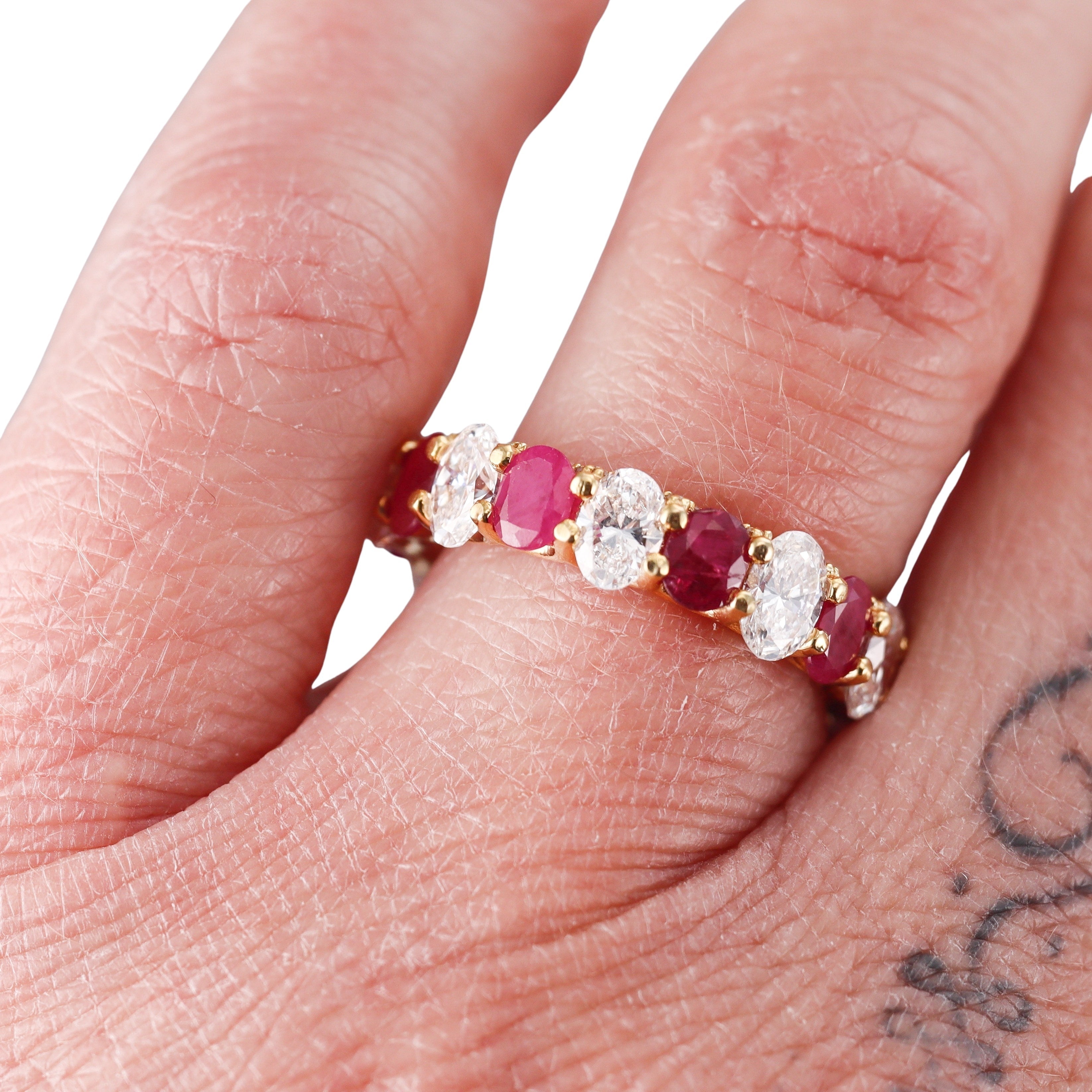 Solid 14k Gold Lab Grown Diamond Ruby Eternity Wedding Band Ring