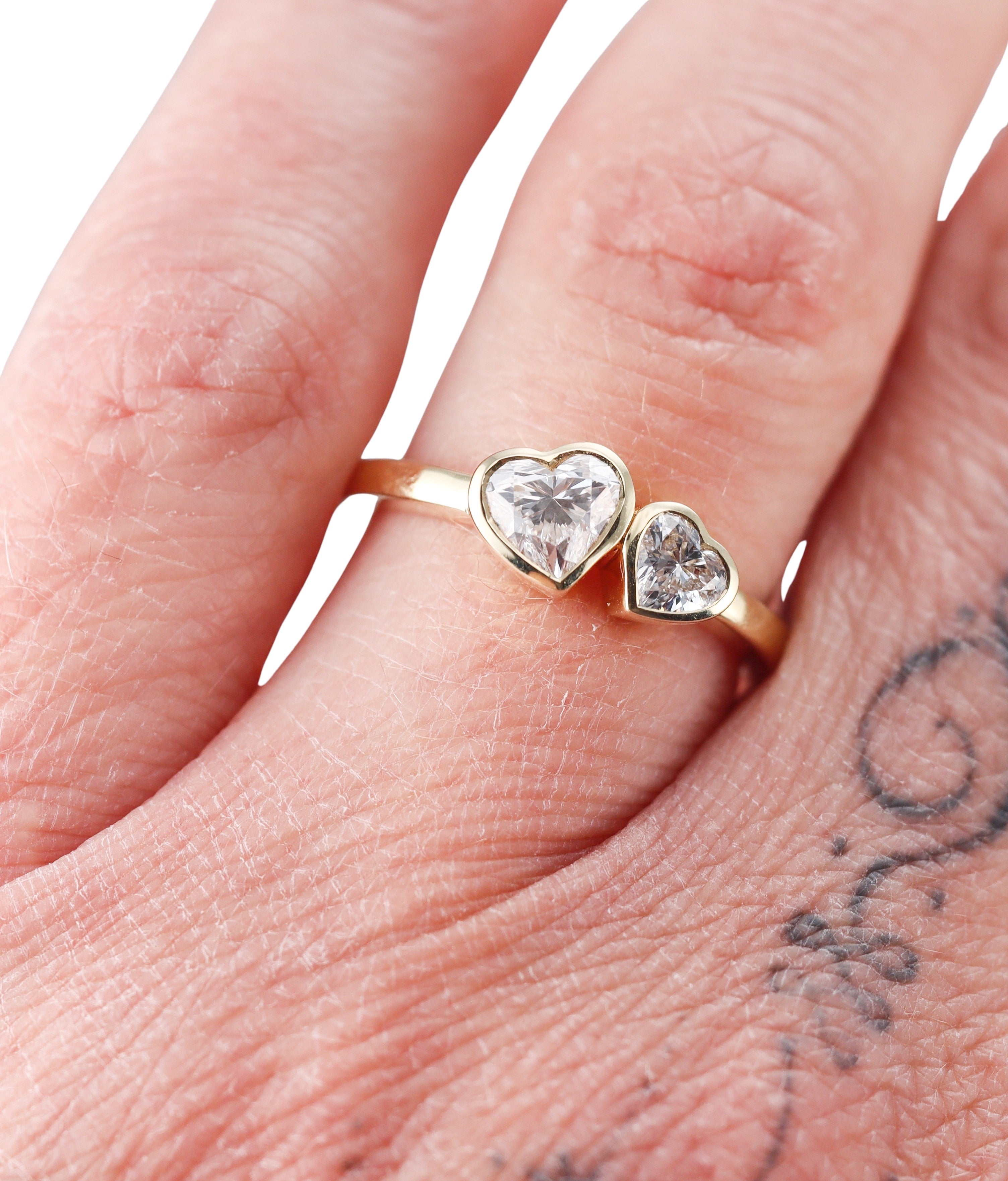 Solid 14k Gold Lab Grown Diamond Toi et Moi Heart Ring