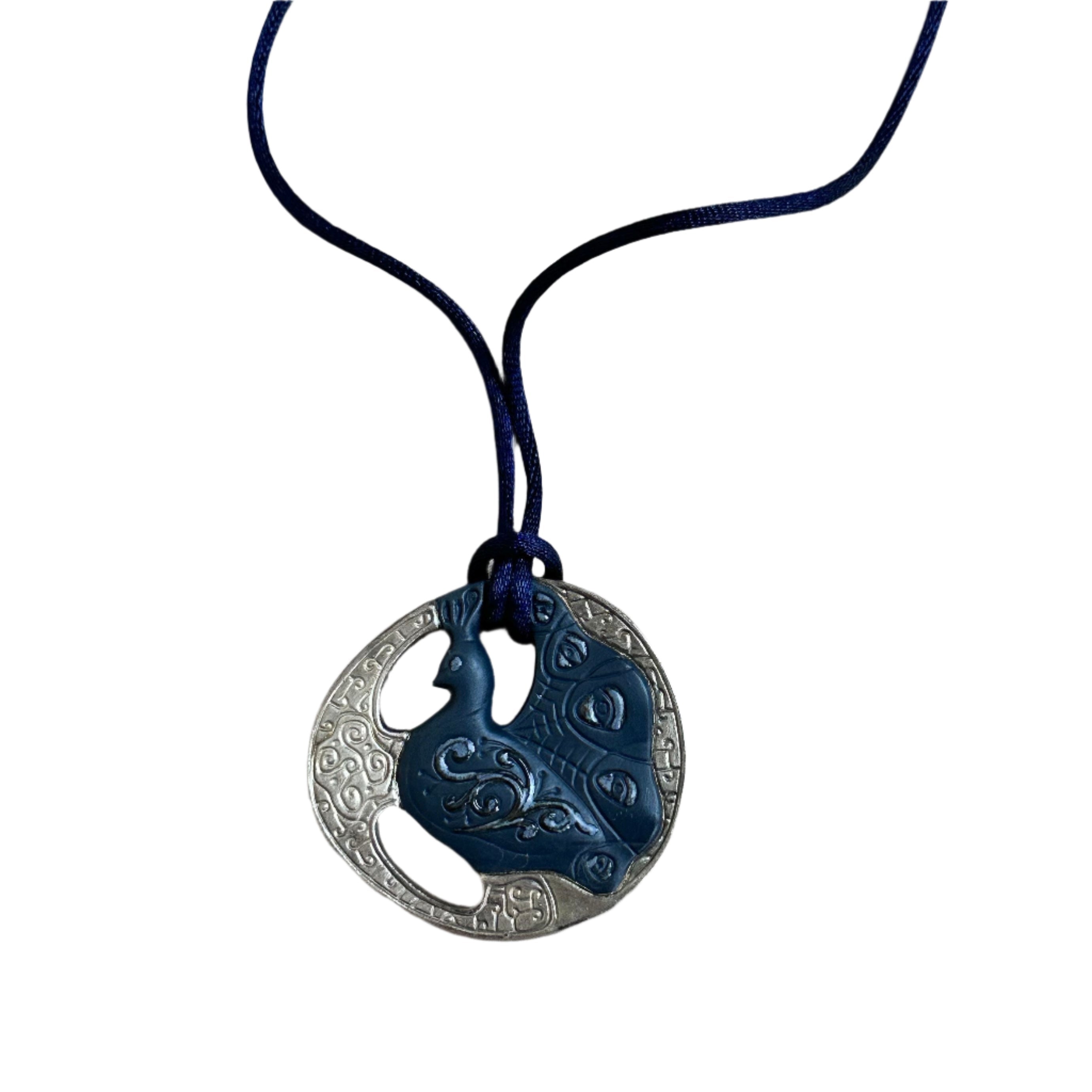Talismania LLADRO Vanity Fair Silver & Blue Pendant on Silk Cord Necklace