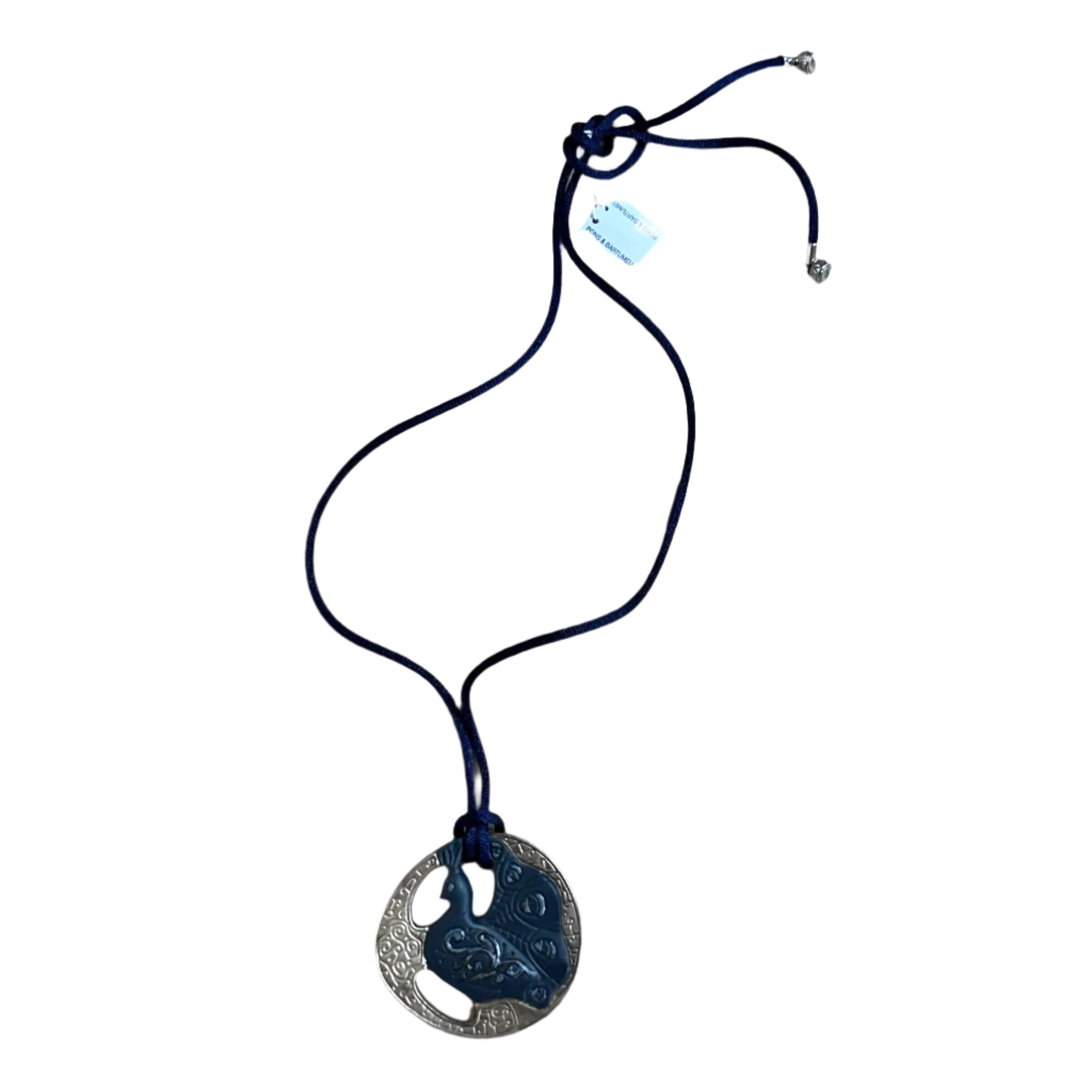 Talismania LLADRO Vanity Fair Silver & Blue Pendant on Silk Cord Necklace