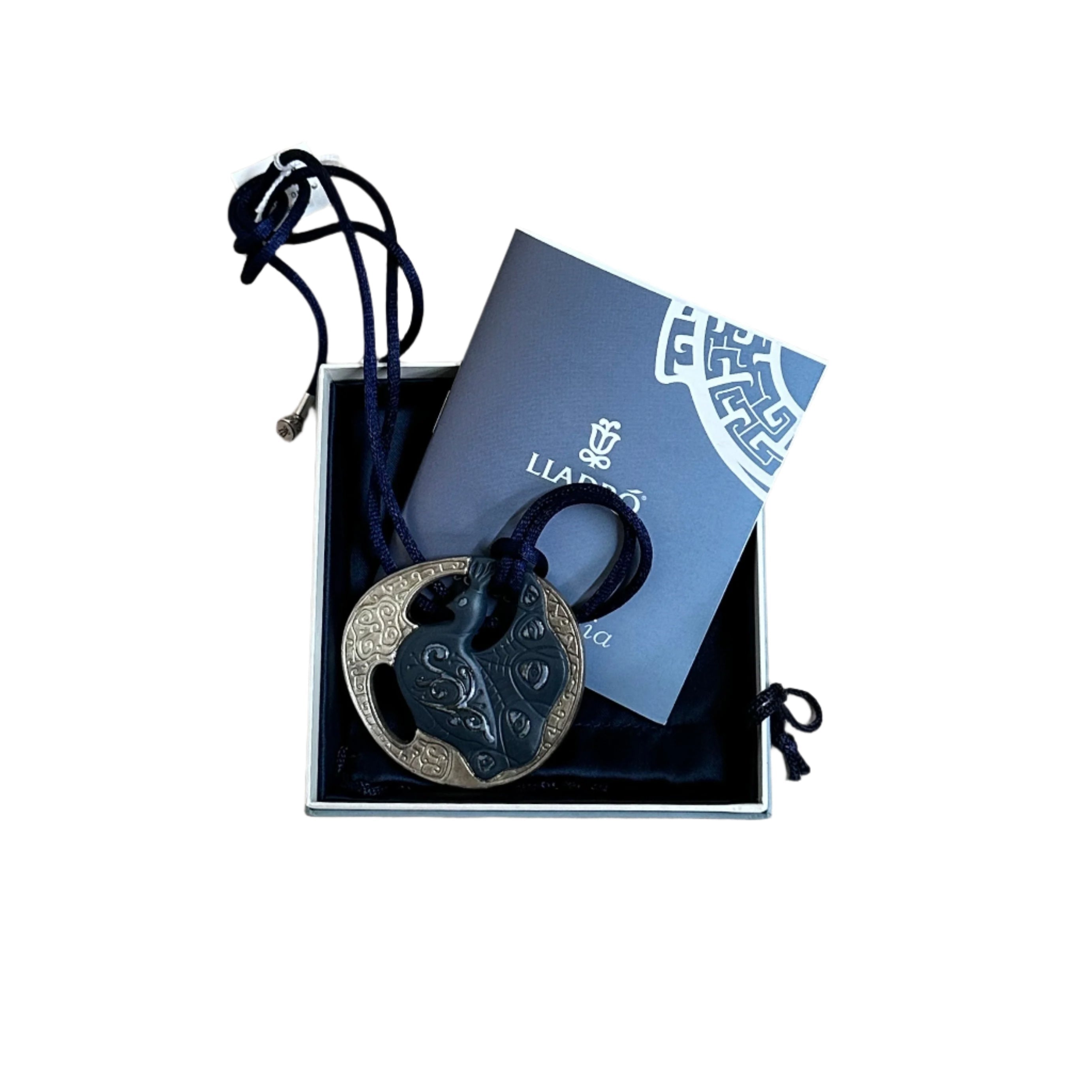 Talismania LLADRO Vanity Fair Silver & Blue Pendant on Silk Cord Necklace