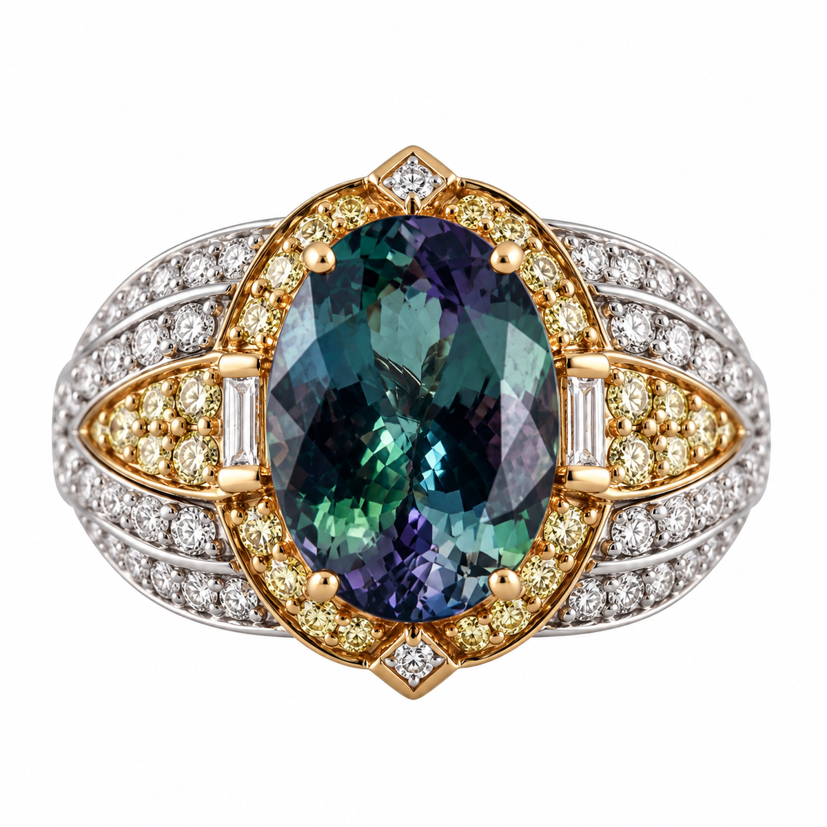 5.80ct Green Tanzanite Diamond 18k Gold Cocktail Ring
