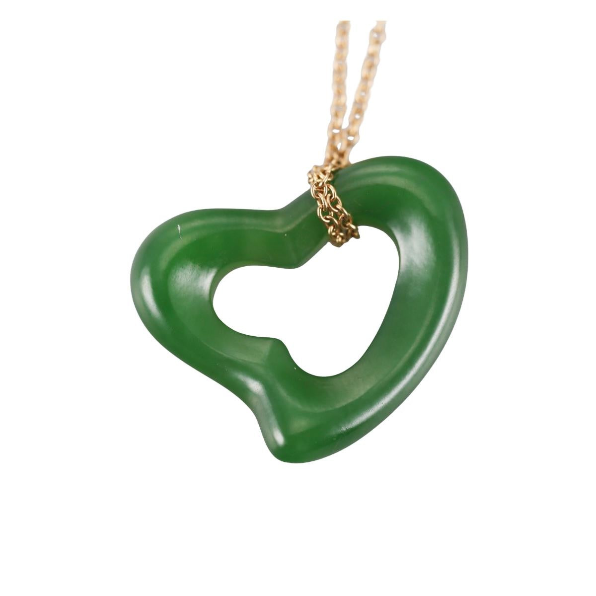 Tiffany & Co Elsa Peretti 18k Gold Green Nephrite Jade Pendant Necklace