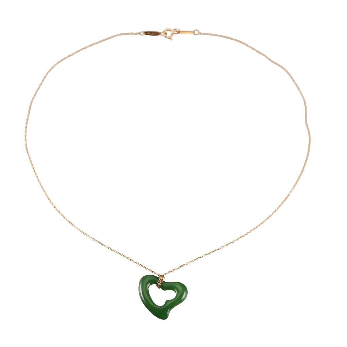 Tiffany & Co Elsa Peretti 18k Gold Green Nephrite Jade Pendant Necklace