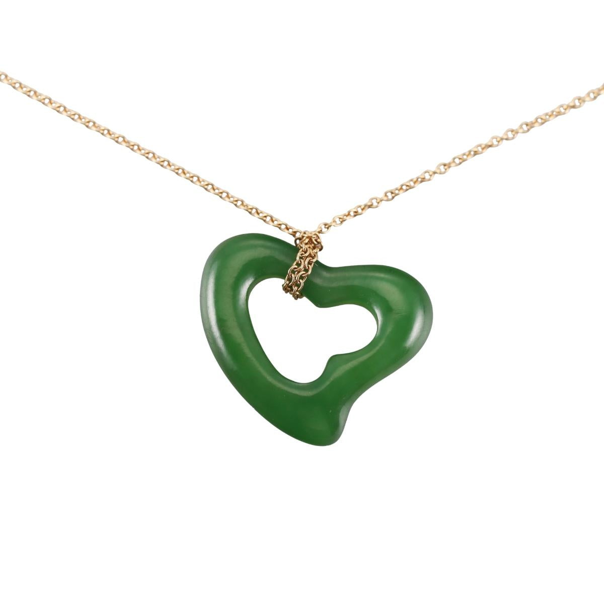 Tiffany & Co Elsa Peretti 18k Gold Green Nephrite Jade Pendant Necklace