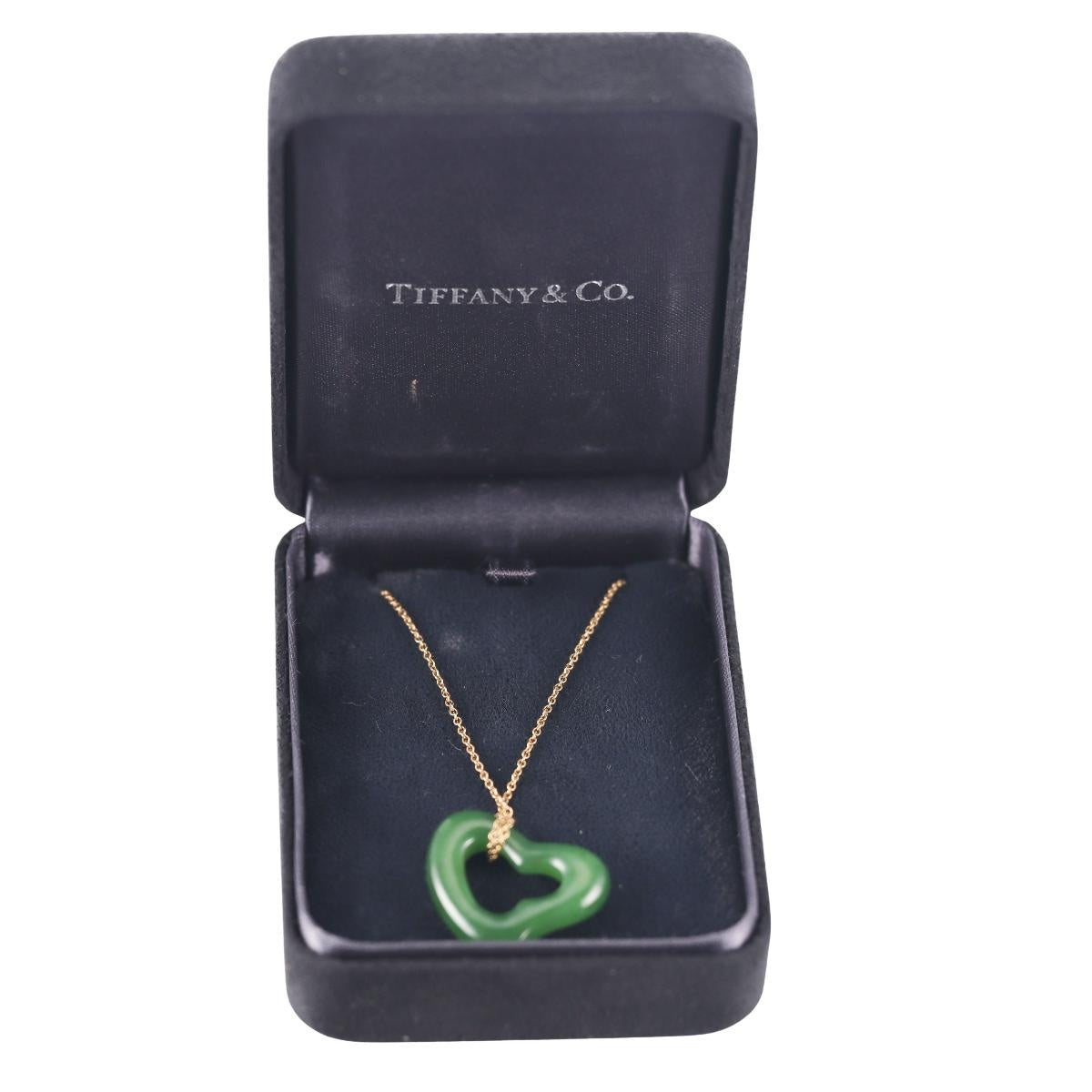 Tiffany & Co Elsa Peretti 18k Gold Green Nephrite Jade Pendant Necklace