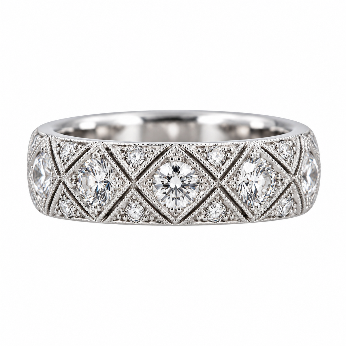 Mid Century Platinum Diamond Band Ring
