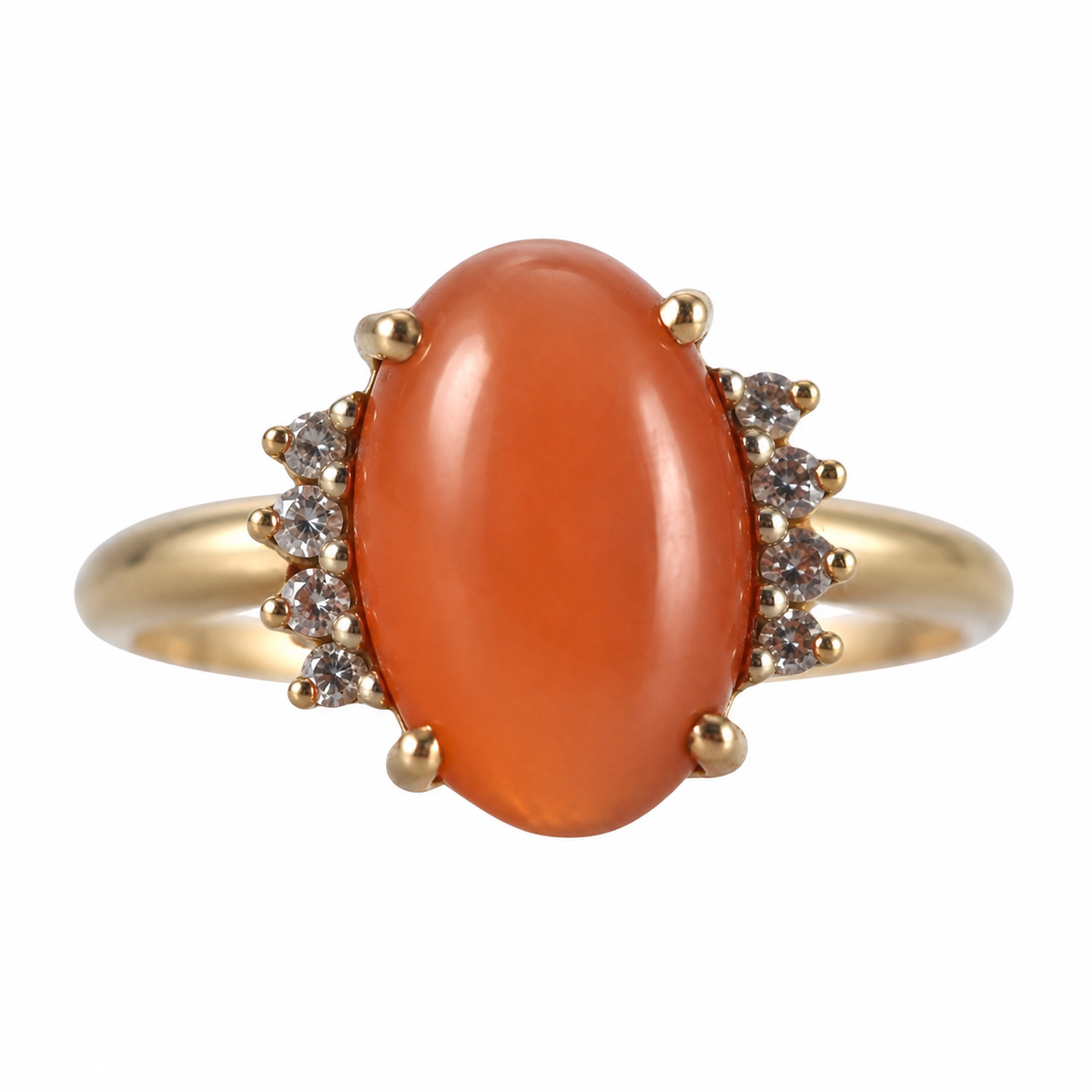 14k Yellow Gold Peach Moonstone Diamond Ring
