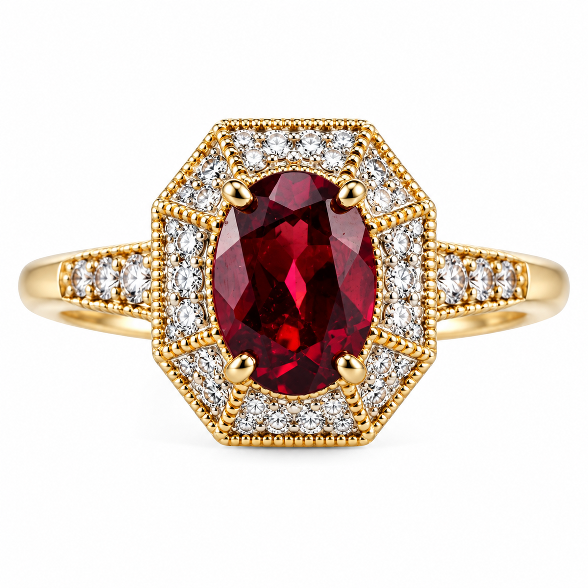 14k Gold Diamond Garnet Ring