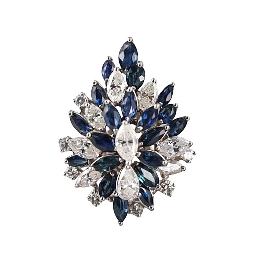 Vintage 18k Gold 3.20ctw Diamond Sapphire Cocktail Ring