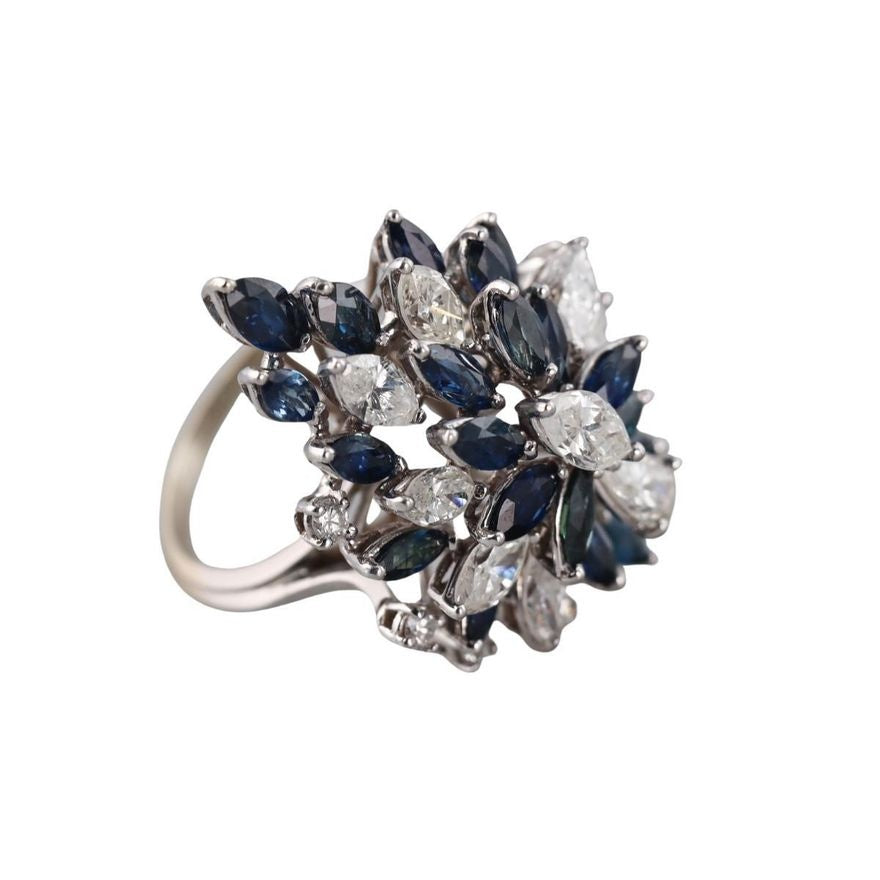 Vintage 18k Gold 3.20ctw Diamond Sapphire Cocktail Ring