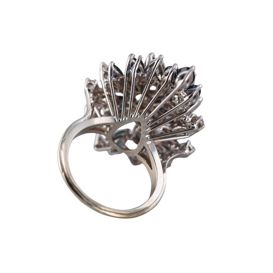 Vintage 18k Gold 3.20ctw Diamond Sapphire Cocktail Ring