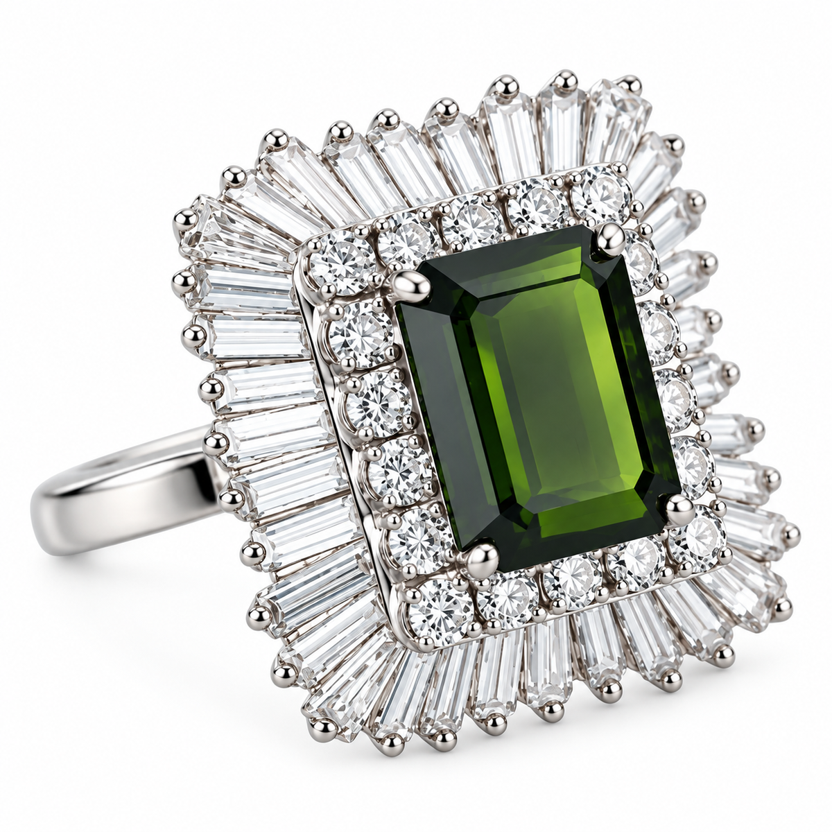 14k Gold 4ct Green Tourmaline 1.70ctw Diamond Ring