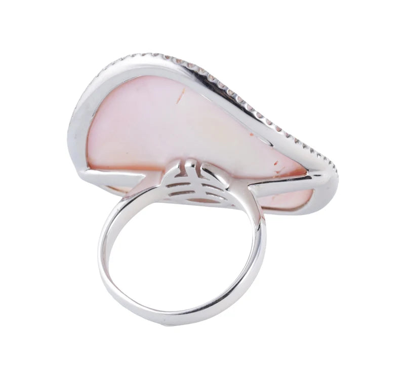 Mimi Milano Aurora Pink Mother of Pearl Diamond Gold Ring