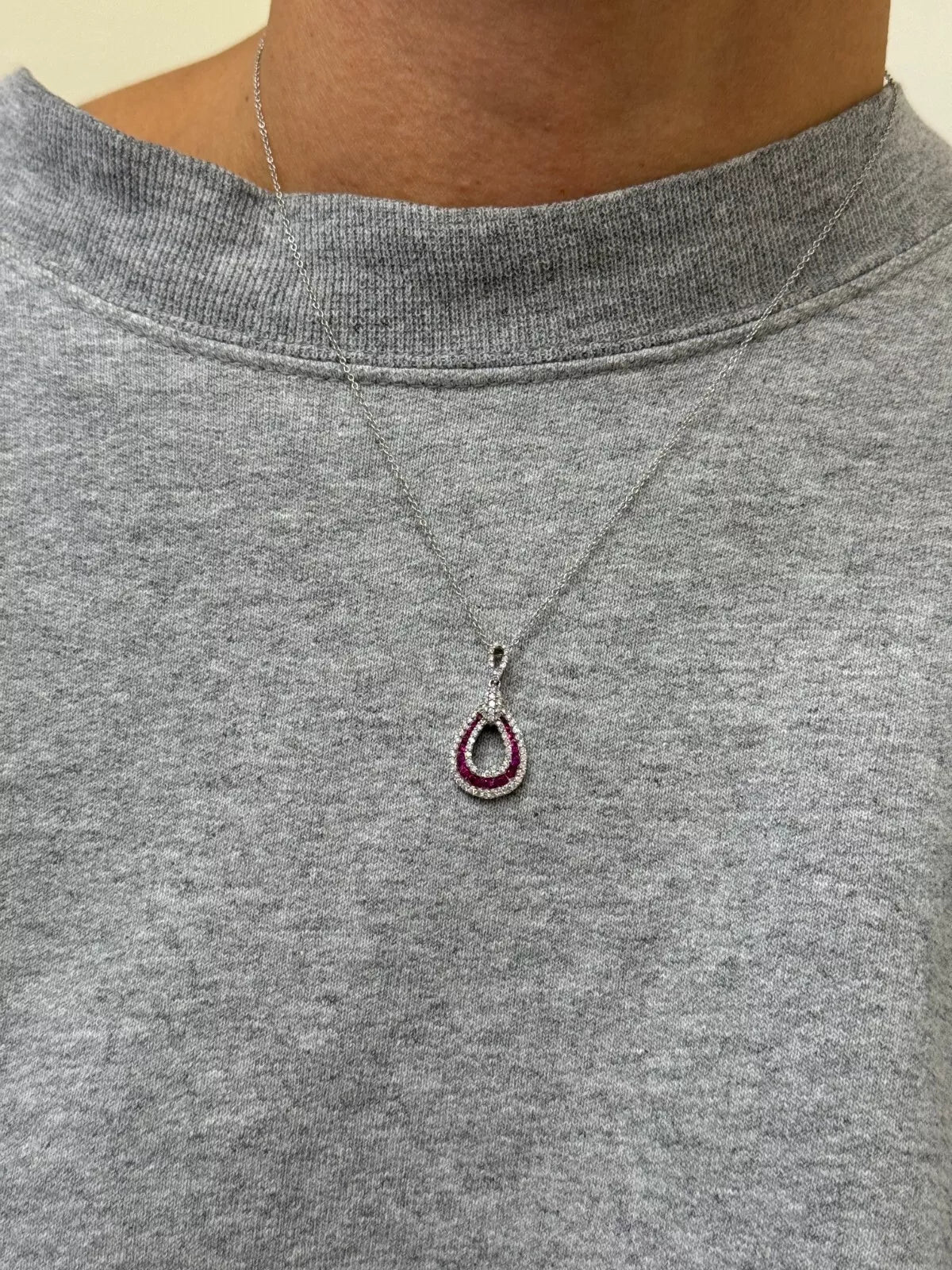 Brand New Kallati Ruby Diamond White Gold Pendant Necklace