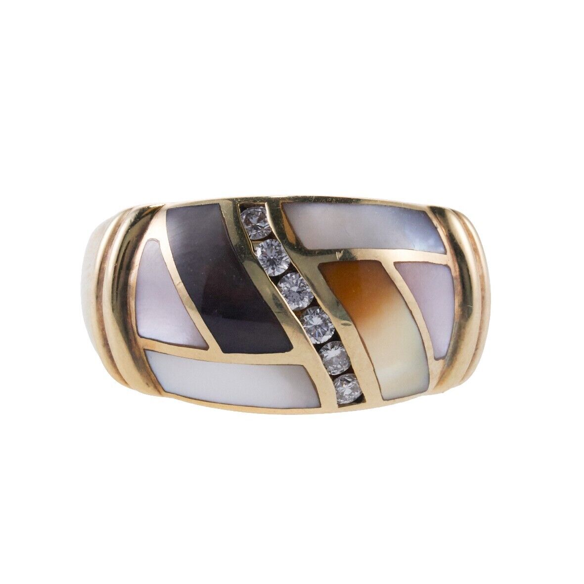 Asch Grossbardt Inlay Mother of Pearl Diamond Gold Ring